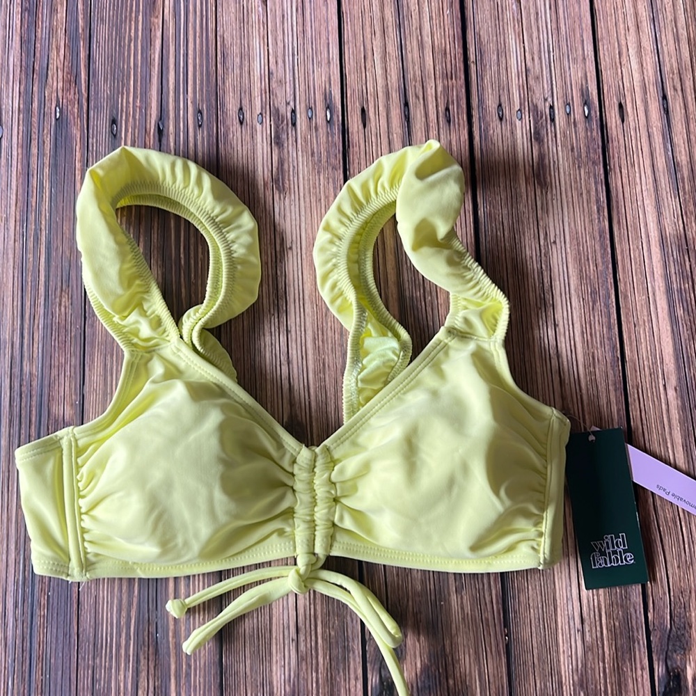 NWT Wild Fable Neon Citron Yellow Ruffle Bikini Top S